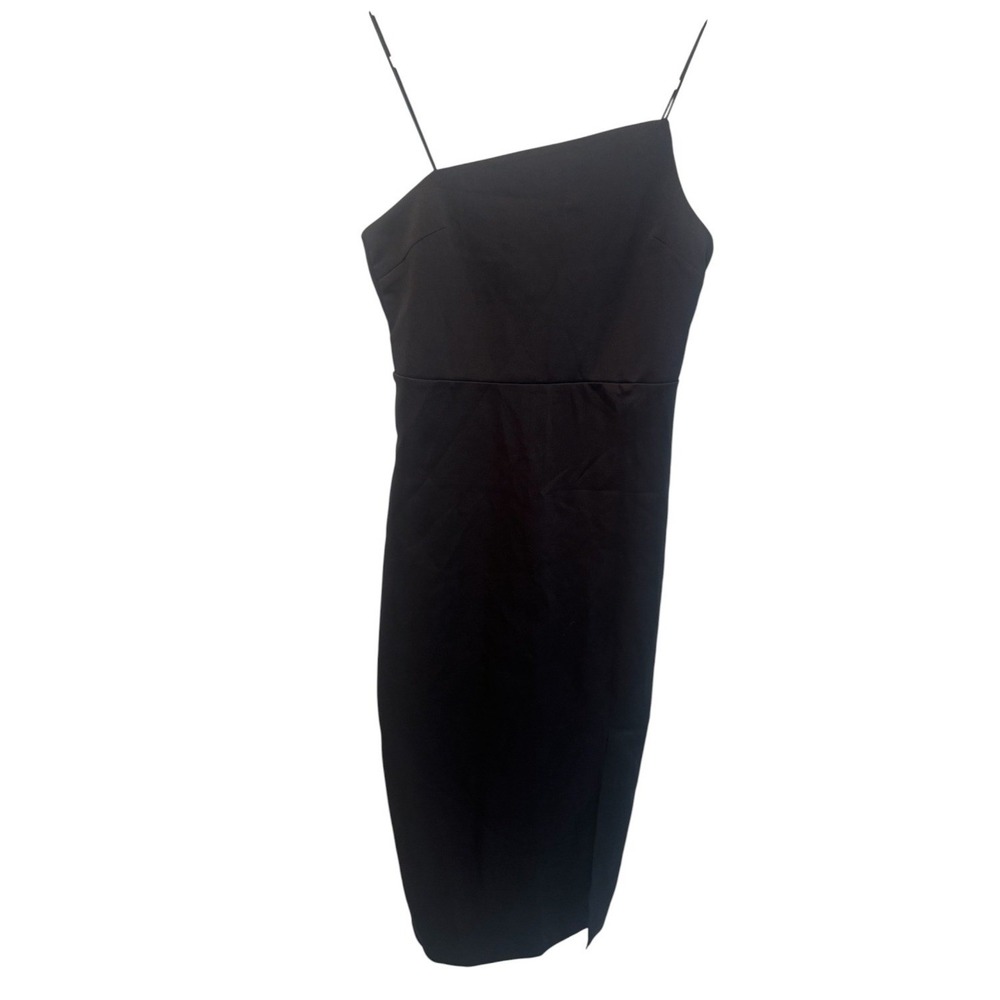 Lyaner Womens Black Bodycon Asymmetric Neck Side Slit Midi Dress M NEW Classic